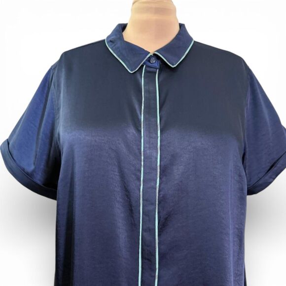WILDFANG The Empower Satin Shirt Shift Dress Navy Blue, NWT! Size XL - Picture 4 of 9